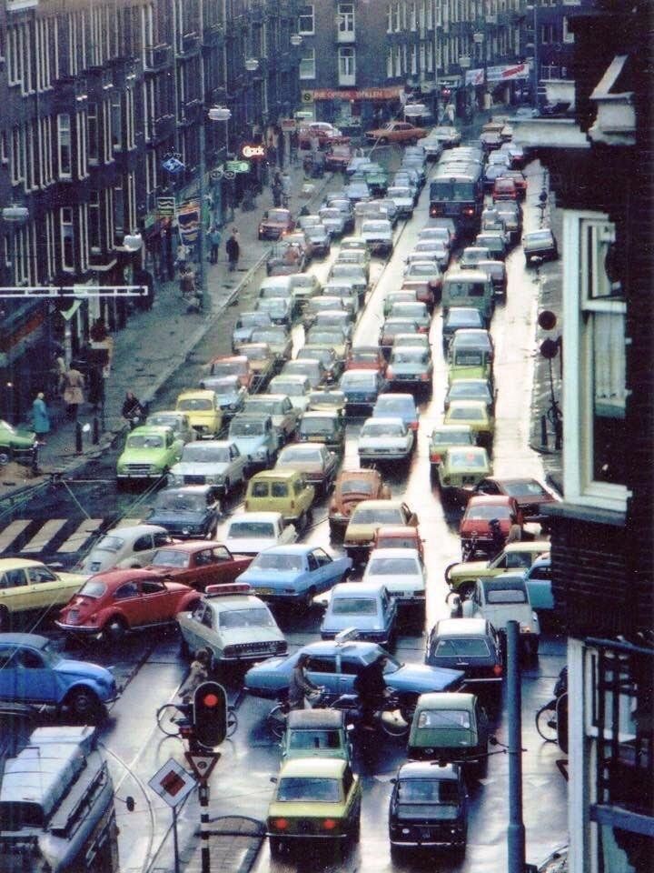 Traffic Gridlock in 1970s Amsterdam (Zeilstraat, Amsterdam 1970s)