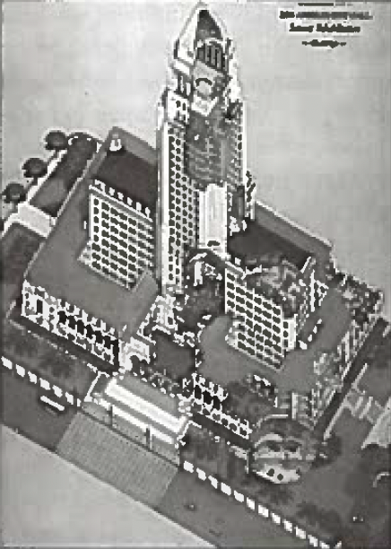 Aerial view of LA City Hall.