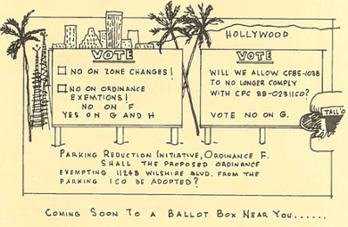 A comic visualizing two billboards with voting options. 