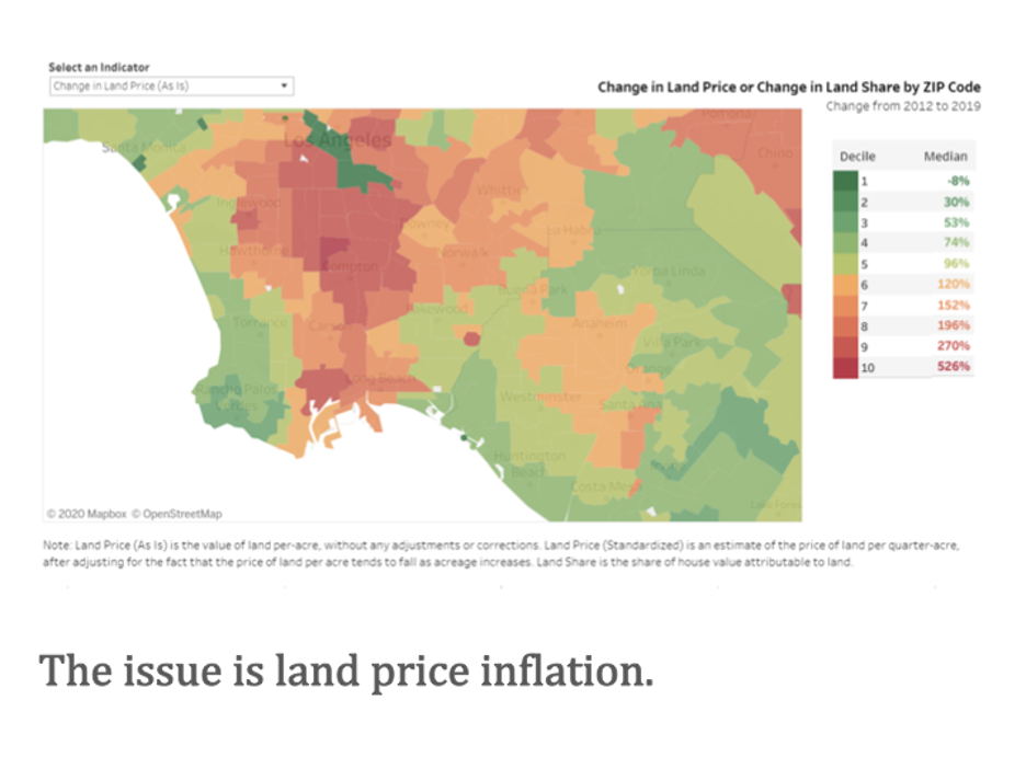 Map of LA Land Price Inflation - Percent