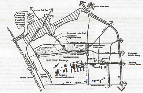 A map detailing a plan of a developmental plan north of LAX property.