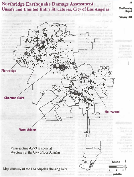 Map of City of LA showing Northridge earthquake damage.