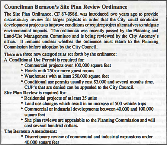 Information regarding Councilman Bernson's Site Plan Review Ordinance