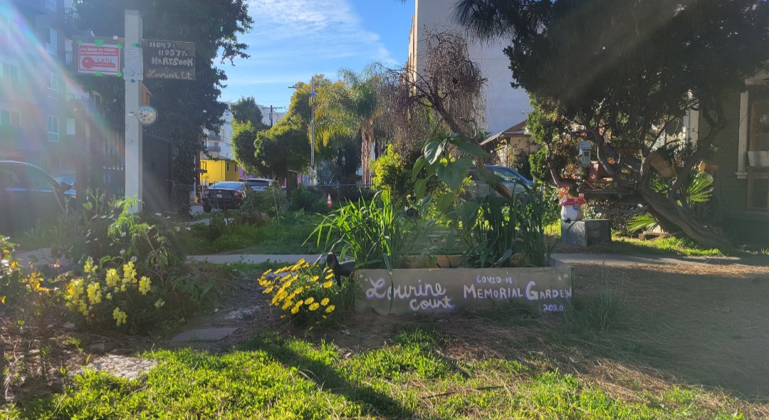 Photo of Lourine Court tenants' COVID-19 Memorial Garden