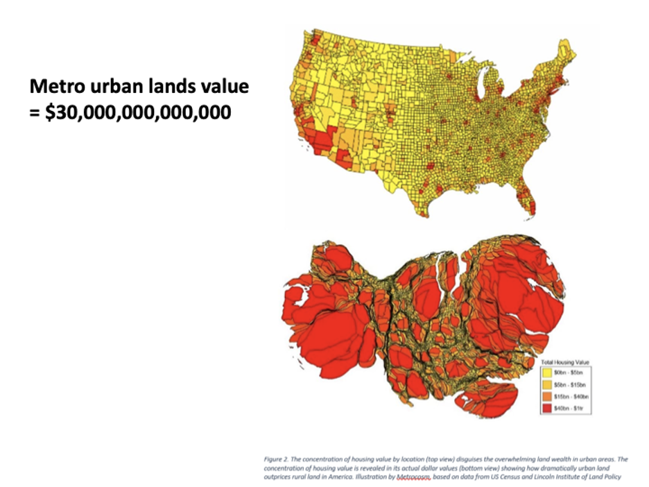 Map of US Metro Urban Land Value Inflation