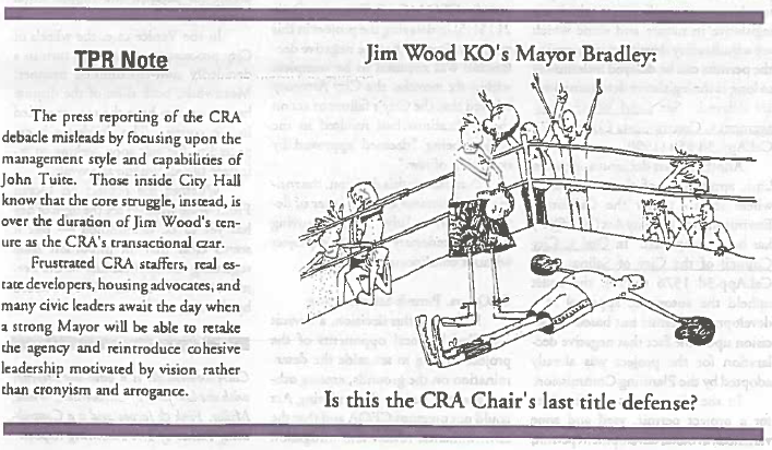 A comic depicting two boxers, with the standing boxer seemingly as Jim Wood, CRA Chair.